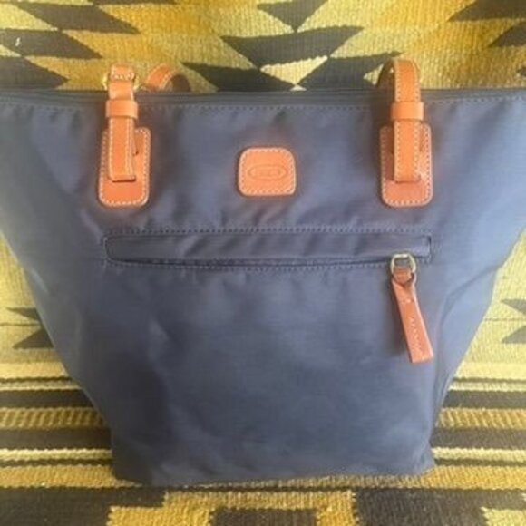 Bric's Milano Medium Navy Blue NylonTote Bag Leather Trim, Removable Pouch - Picture 1 of 7